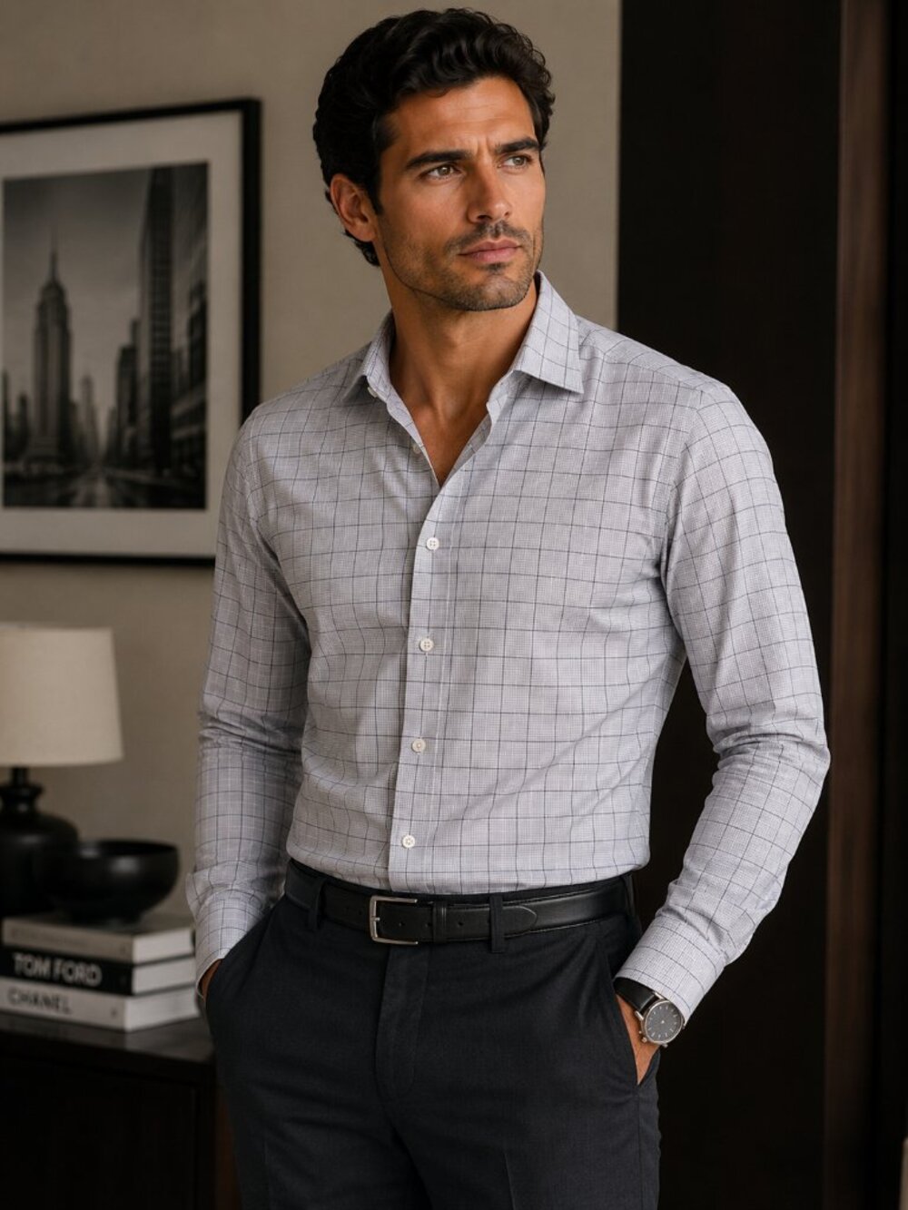 Egara Modern‎ Fit Dress Shirt Subtle Check Pattern